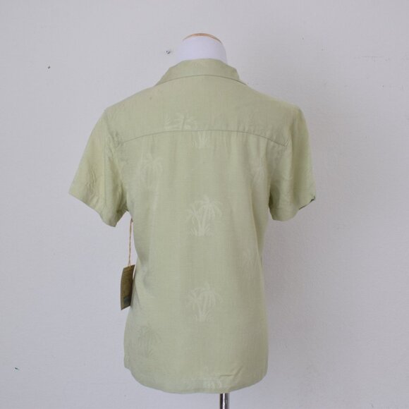 Port Authority Island Series Ladies Green Small Palm Tree Jaquard Camp Shirt NWT - Picture 3 of 9